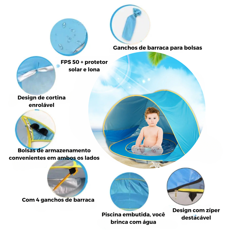 Barraca Pop‑Up com Piscina Portátil e Proteção UV para Bebês e Crianças